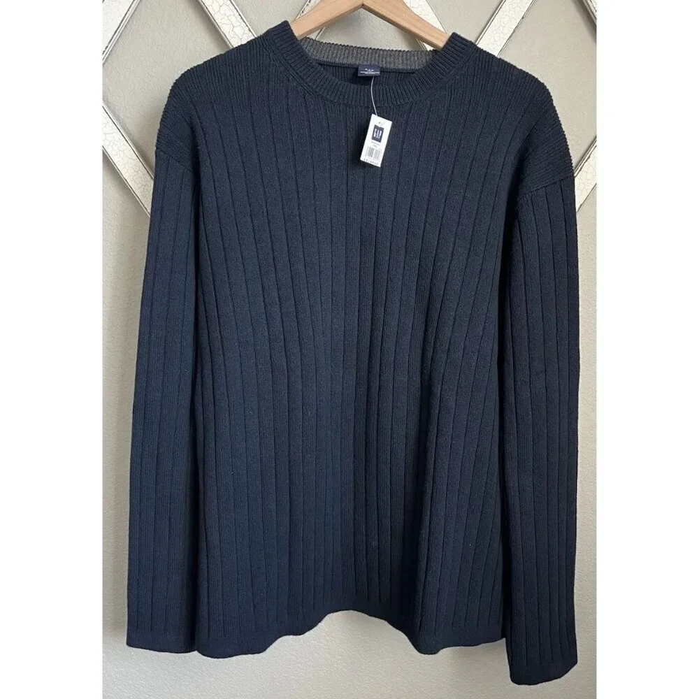NWT! Vintage GAP Men's XXL Crew Neck Cotton Sweater Hong Kong - Navy Blue
